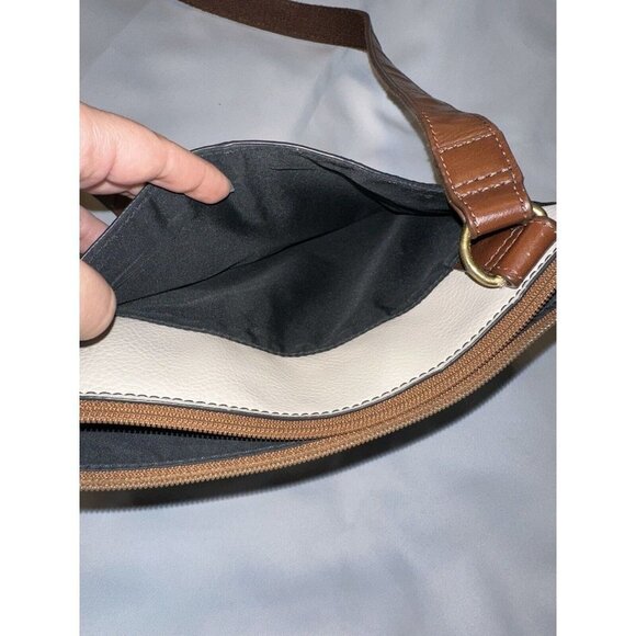 Fossil Colorblock Crossbody Bag Black Cream Leather Messenger Adjustable Strap - Picture 5 of 11